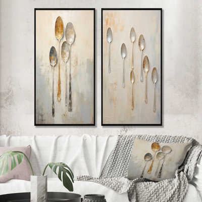 Silver And Gold Utensils - Utensils Canvas Wall Art Set Of 2