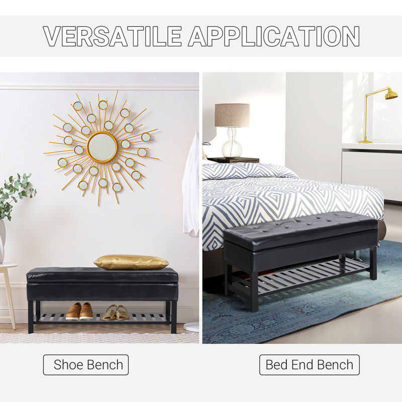 Banc de rangement avec repose-pieds capitonné en similicuir 44 po HomCom - noir