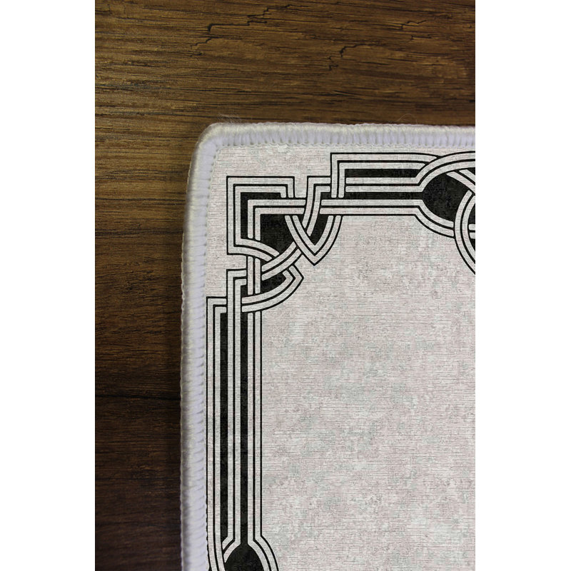 Eco-Friendly Area Rug, 100% Polyester, 31.5 x 47.2 Inches | Antibacterial, Non-Slip PVC Dot Underside, Machine Washable, Digital Printed Beige & Black Design | Perfect for Living Room, Bedroom & Dining Areas