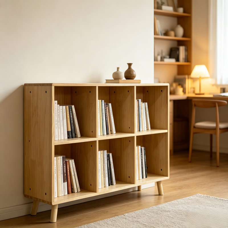 Étagère de rangement en bois de pin massif à 6 cubes - Bibliothèque ouverte sur 2 niveaux et rangement pour casiers, finition naturelle