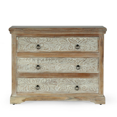 Commode de rangement 3 tiroirs en bois d'acacia de 40 po de largeur