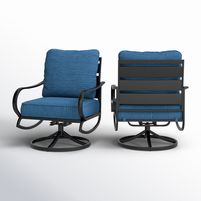 Argirios Metal Patio Swivel Chair with Cushions (Set of 2), Peacock Blue