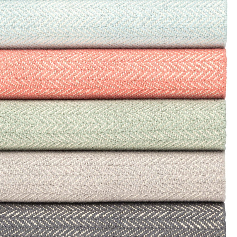 Herringbone Ocean Handwoven Cotton Rug, Rectangle 5' x 8'
