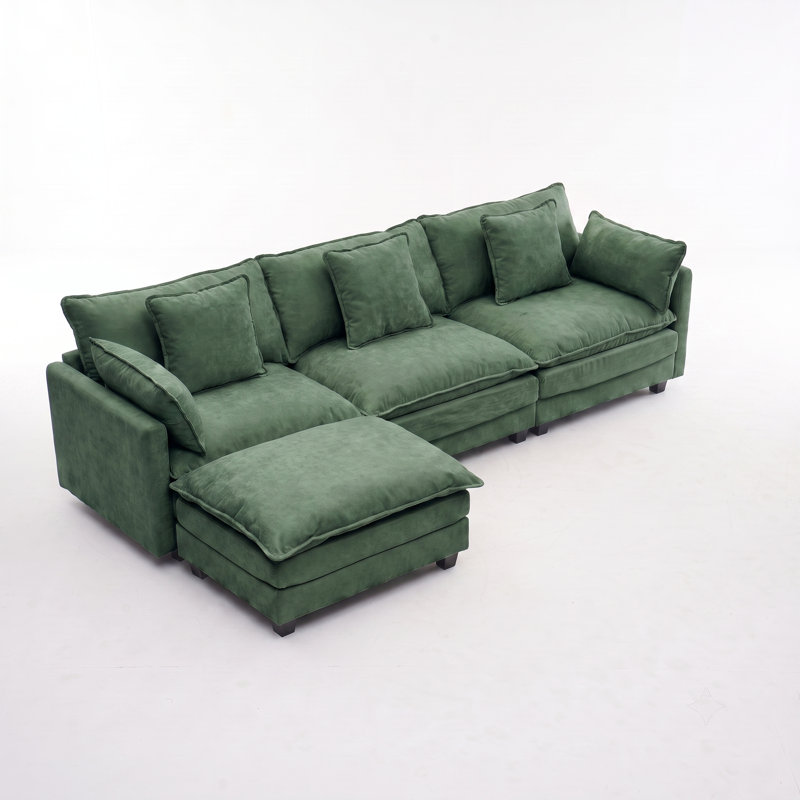 Canapé modulaire en L avec repose-pieds mobile pour salon, chambre à coucher, espace compact, Vert foncé