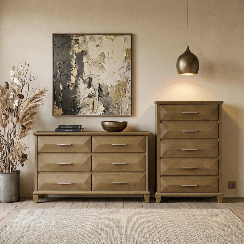 Pasha Transistional 2 Pieces Bedroom Set, Antique Oak, 2 Pcs: Dresser, Chest