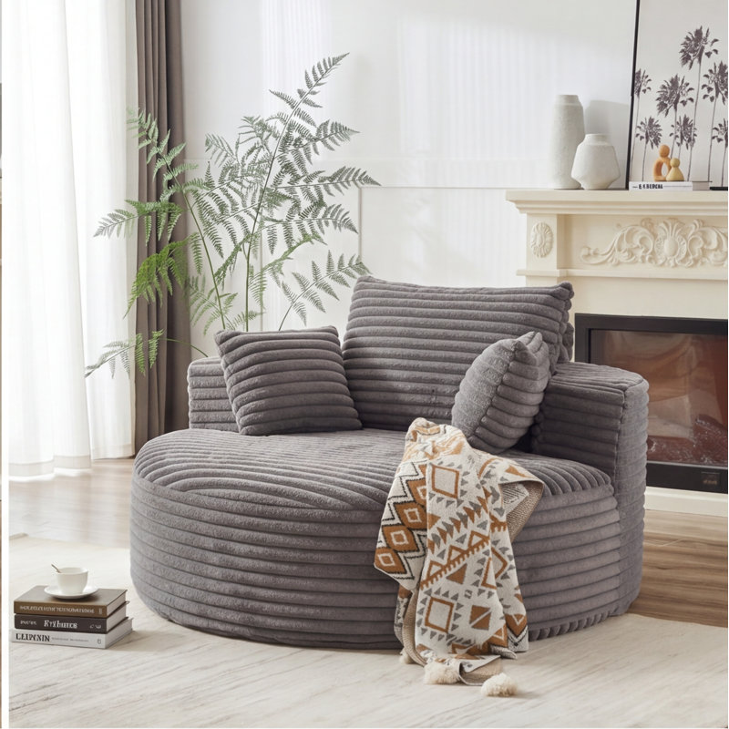 Canapé simple en velours côtelé de 55 pouces, fauteuil moelleux sans assemblage, siège d'appoint moderne pour salon, chambre à coucher, salon et salle de projection, gris