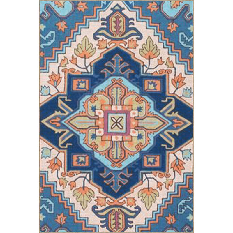 Tapis décoratif bleu traditionnel lavable à la machine, Sous-tapis carré 3 pi 3 po inclus