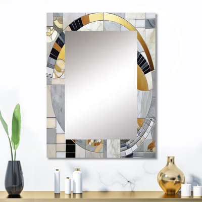 Gris et jaune mosaïque IV - miroir de formes abstraites, miroir mural moderne unique, art imprimé en métal