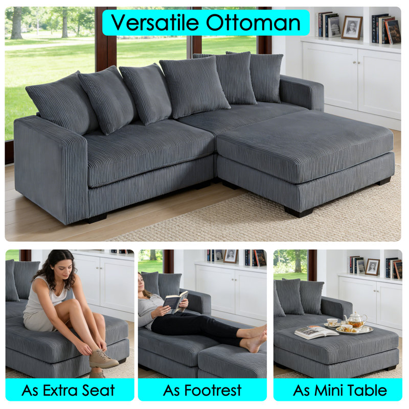 4-Piece Upholstered Modern Modular Sofa, Gray