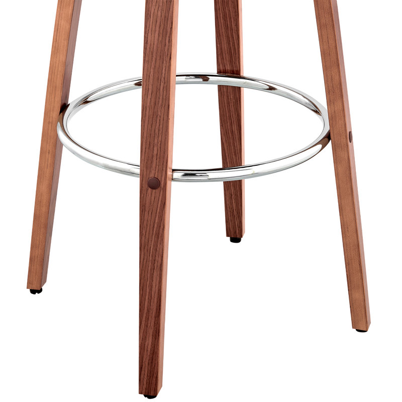 Leovanis Swivel Faux Leather Counter & Bar Stool with Wooden Legs and Metal Footrest, Bar Stool (30" Seat Height), Gray