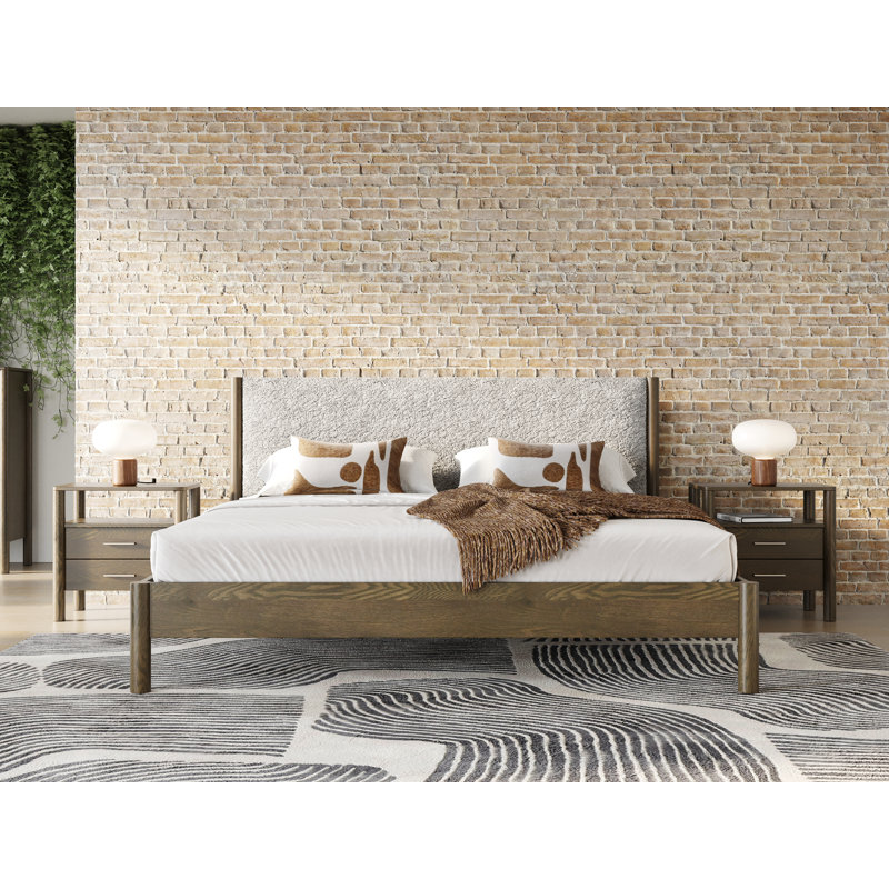 Nantucket - lit moderne en tissu gris et wengé, Grand