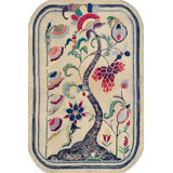 Ivory Artistic Antique Folk Art Tree Of Life Design American Hooked Rug