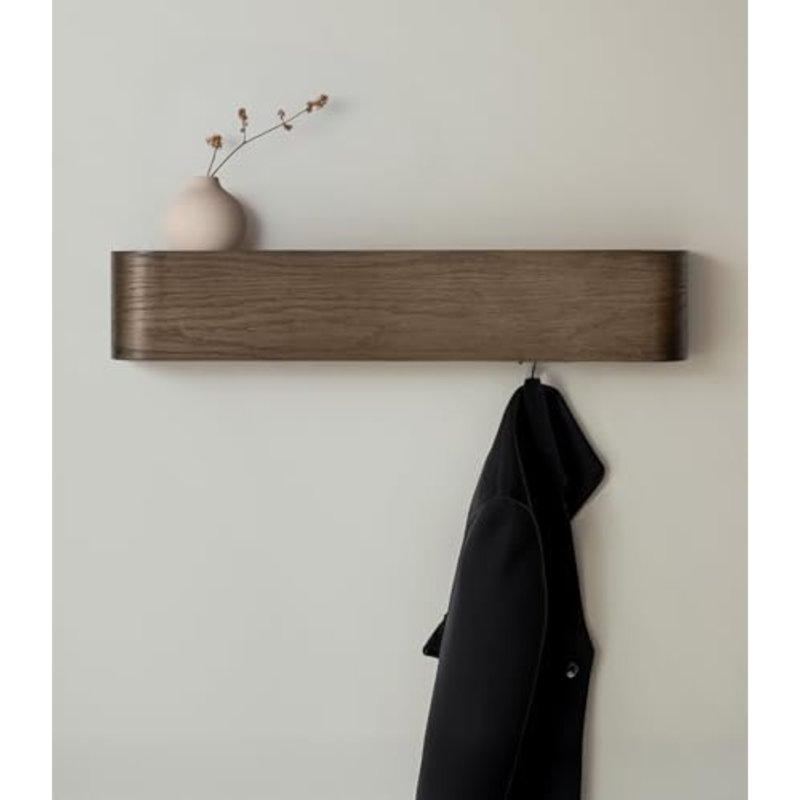 Porte-manteau mural « Toke » - Portemanteau au design moderne avec crochets muraux dissimulés - Panneau en placage de bois massif - Chêne foncé