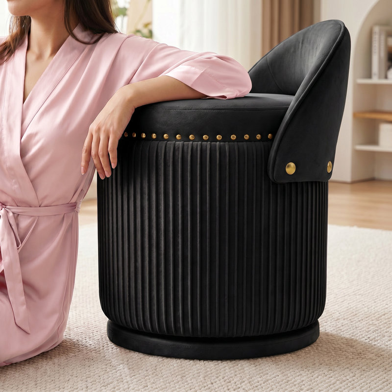 Fauteuil d'appoint pivotant à 360 ° avec rangement - Tabouret de coiffeuse et fauteuil de coiffeuse pour le salon, la chambre à coucher et la salle de maquillage