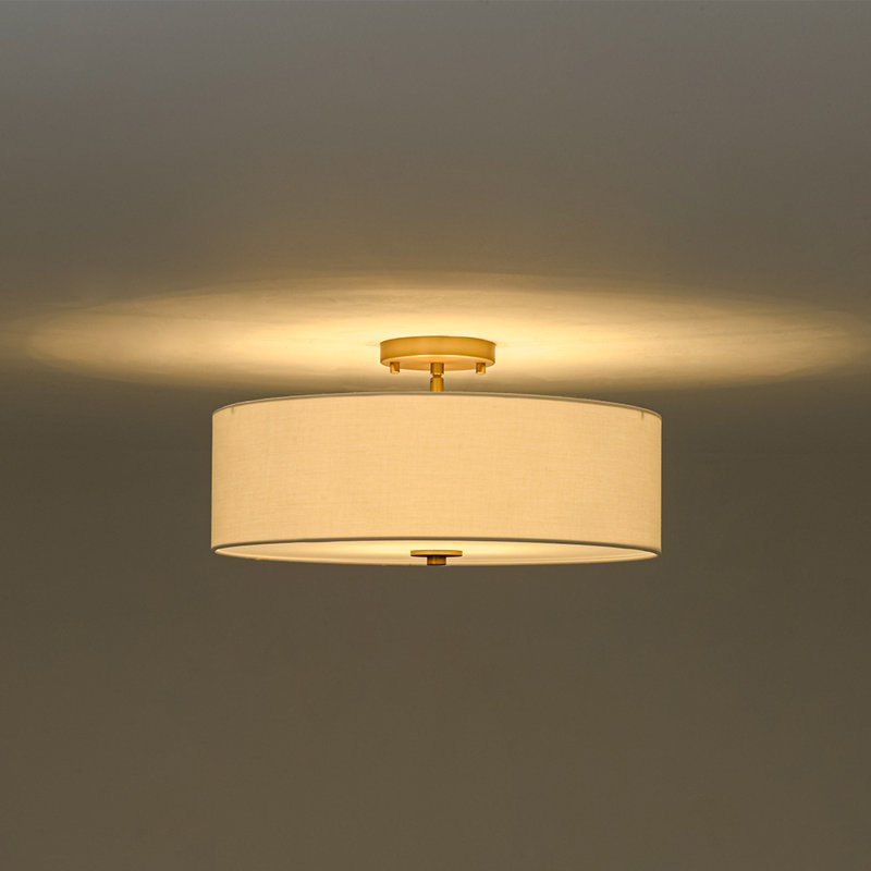 Plafonnier semi-encastré cylindrique en tissu 4 lumières, Brass