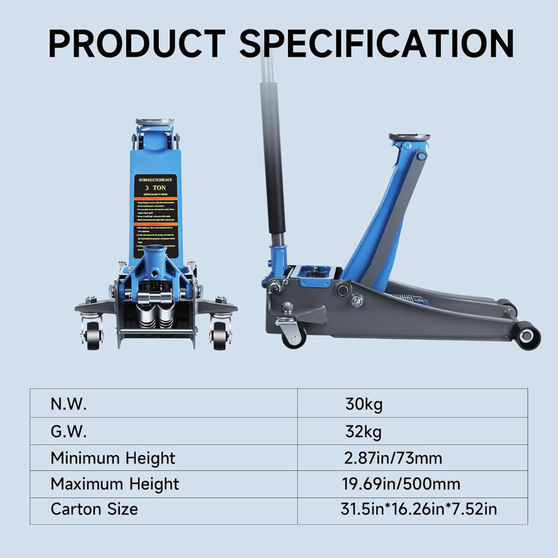 3-Ton Ultra Low-Profile Dual Piston Hydraulic Floor Jack