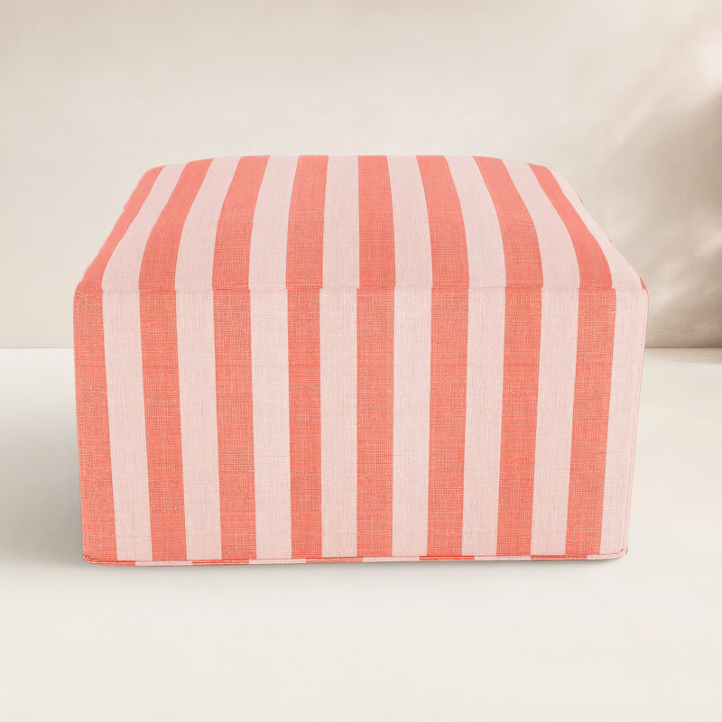 Praia Sunbrella® Outdoor Ottoman, Expressive Blush Striped Sunbrella®, 18" H x 18" W x 18" D