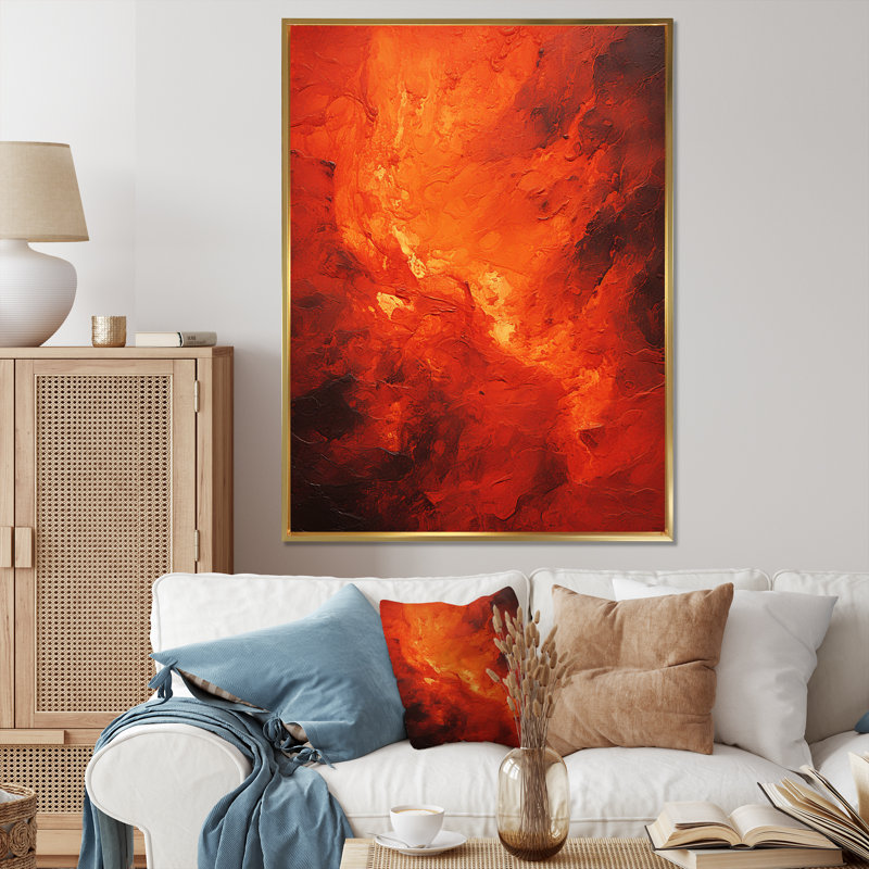 Volcanic Tachisme Fusion 3 - Tachisme, art mural, Cadre flottant doré, H 40 po x l 30 po x P 1,5 po