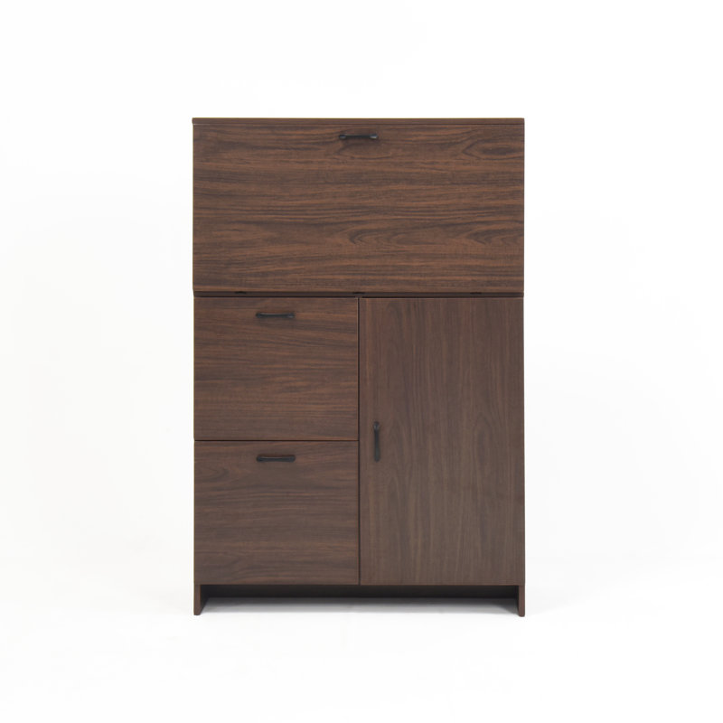 Desk Cabinet For Home Office Efficiency - With Storage Walnut Particle Board Small Spaces Drawer And Shelves Dorm Use Color