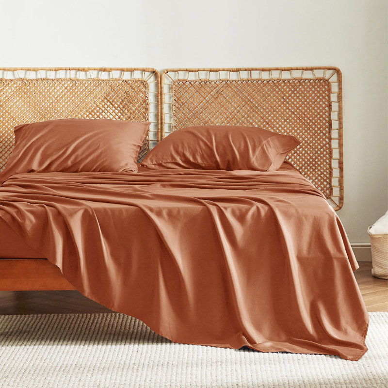 Essential Collection Cooling Rayon Derived from Bamboo Sheet Set, Queen Sheet Set with 2 Pillowcases, Burnt Orange