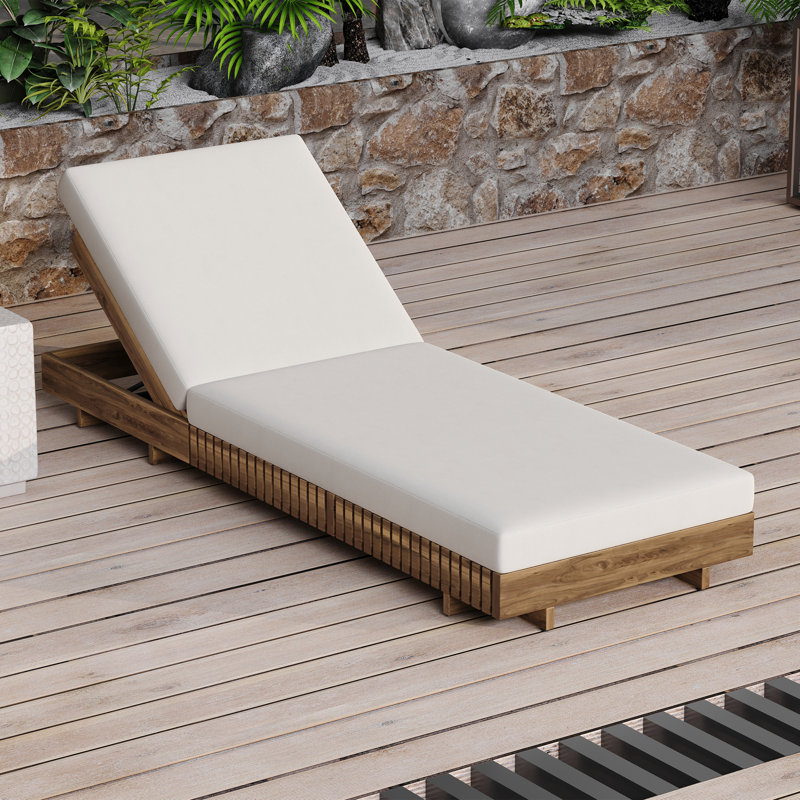 ENSEMBLE DE CHAISE LUNGE EN BOIS D'ACACIA AVEC COUSSIN LUNGE (crème) - version gris foncé assortie disponible, Crème