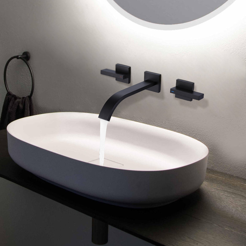 Wall Mounted Faucet 2-handle Bathroom Sink Faucet Matte Black