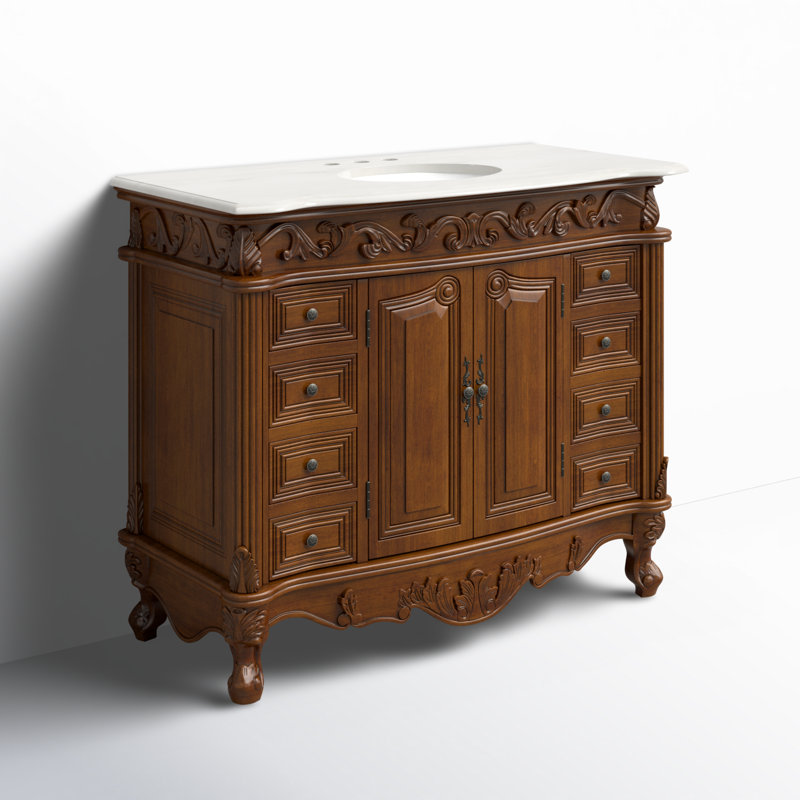 42'' Single Bathroom Vanity with Top, Teak, Pure White