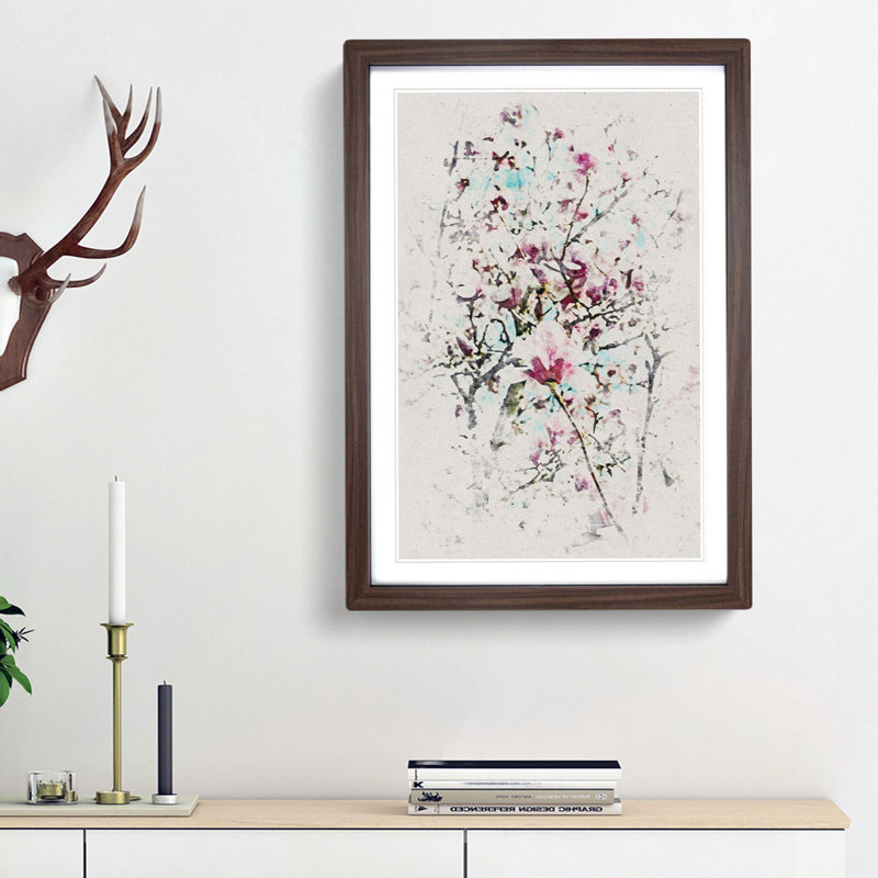 Pink Magnolia Blossom Tree - Picture Frame Painting Print, Walnut Framed, 45cm H x 33cm W x 2cm D