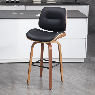 Swivel Upholstered Bar Stool with Solid Wood Frame