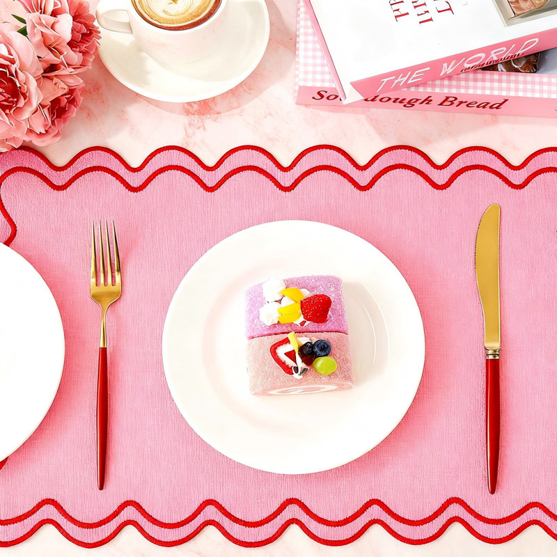 Napperons brodés, ensemble de 6 décorations de table de salle à manger (rose), Rose