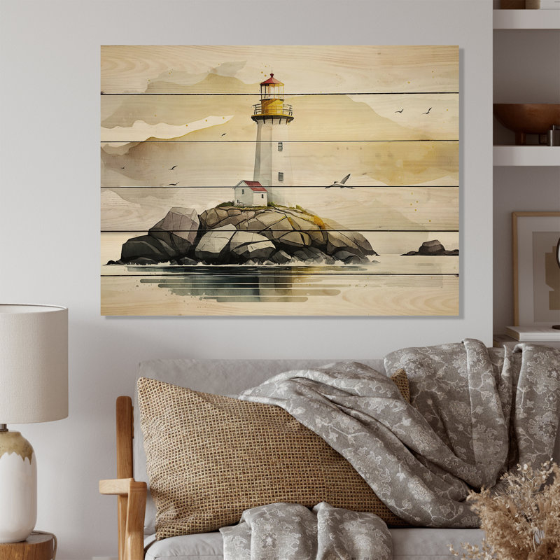 Phare sur la côte I - impression sur bois sans cadre, H 24 po x l 32 po x P 1 po