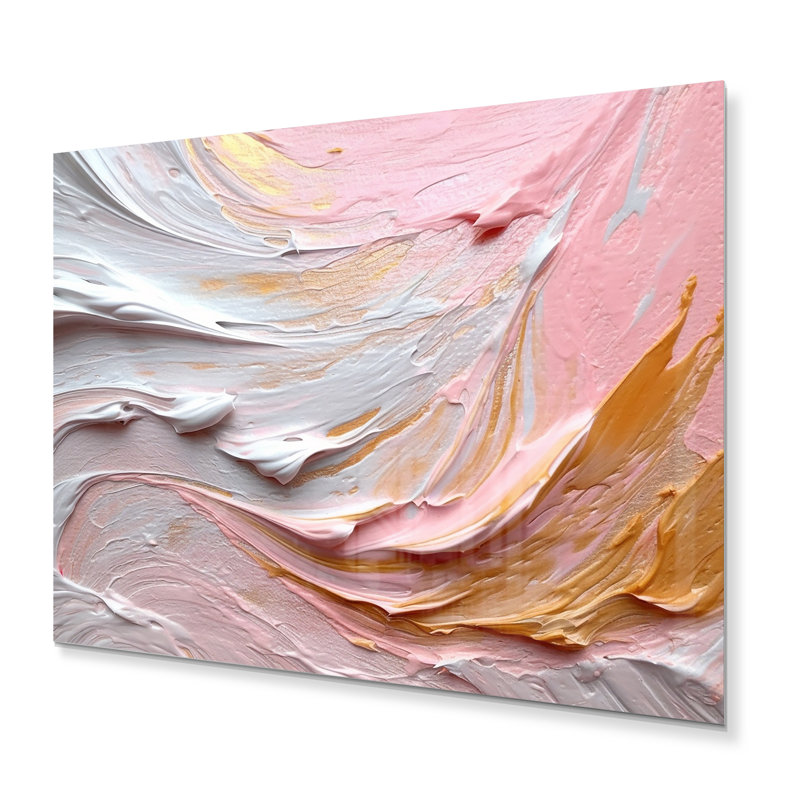 Rose et or spirale radiance IV - spirale abstraite, art mural en métal, salon, H 30 po x l 40 po x P 1 po