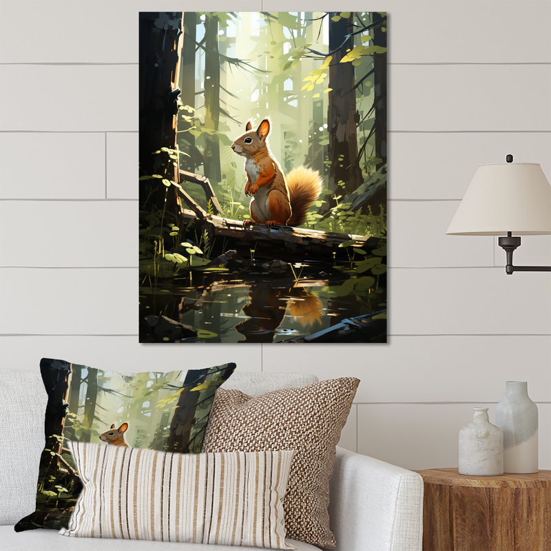 Écureuil brun et vert forêt - Acrylique animal mural en métal, H 20 po x l 12 po x P 1 po