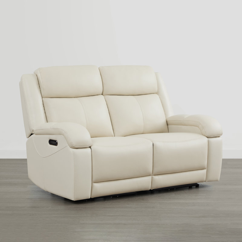 Zachery Genuine Leather Power Reclining Sofa, Cream, 2