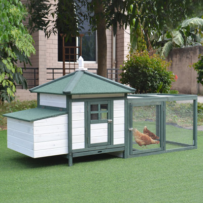 Poulailler en bois avec aire de nidification, rampe et système de collecte des déchets, poulailler 75,45 po, moustiquaire ventilée, blanc, largeur 30 po
