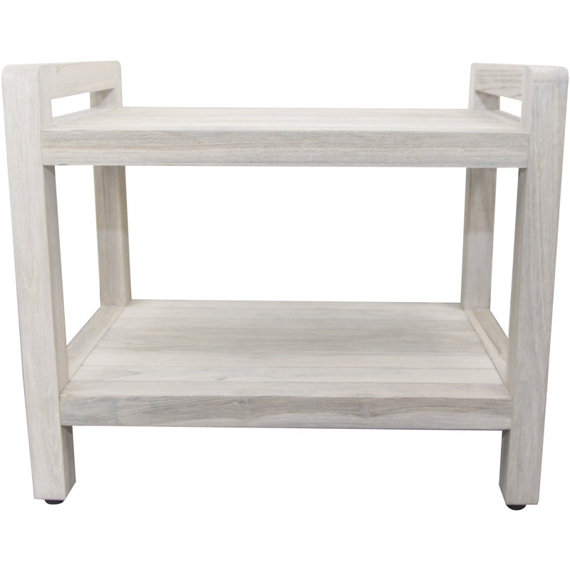 Teak Corner Shower Bench, Driftwood, 20" H x 24" W x 13" D