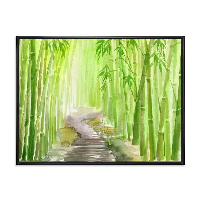 Vert forêt de bambou - reproduction sur toile, H 16 po x l 32 po x p 1 po, Toile avec cadre noir