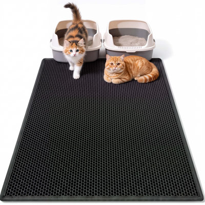 Waterproof Double Honeycomb Cat Litter Mat, Extra‑Large 47.2"× 27.5" Silicone Litter Catcher Pad, Non‑Slip Bottom, Litter‑Scatter Control, Available in Gray or Black for Indoor Cats