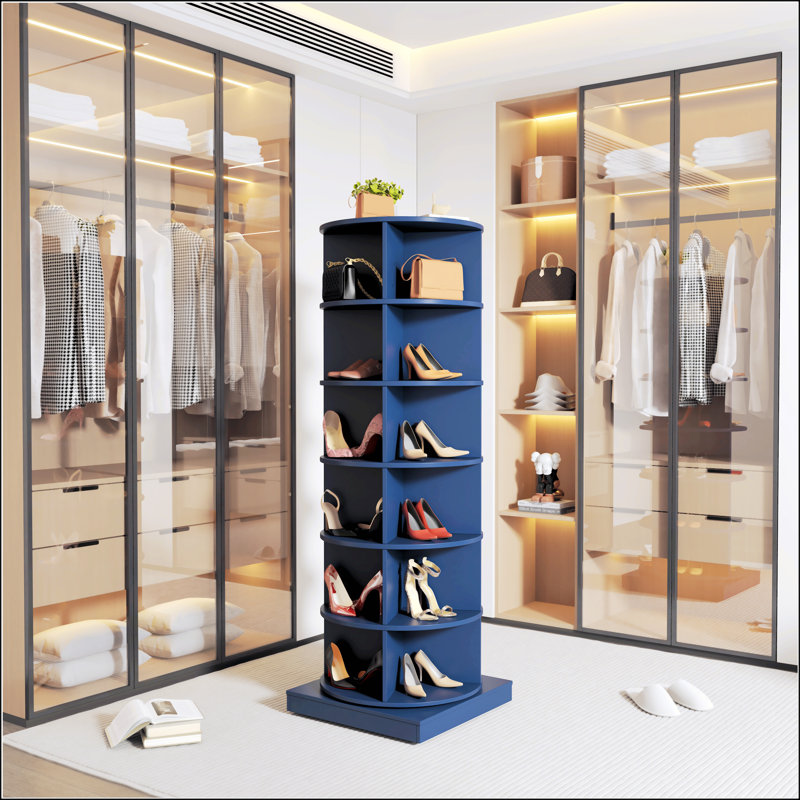 Armoire à chaussures bleue rotative avec 6 couches pour un rangement efficace et une conception moderne