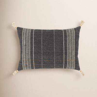 Gordon Embroidered Cotton Lumbar Throw Pillow