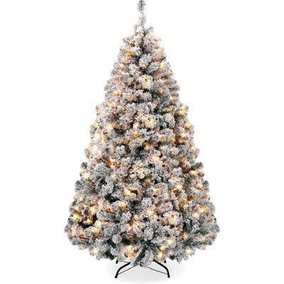 Pre-Lit Snow Flocked Artificial Christmas Tree with Twinkling LED Lights, Full Lush Pine Branches, Realistic Snowy Design for Holiday Décor