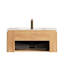 Meuble-lavabo de 36 po et lavabo, armoire à rebords arrondis flottants, tiroir rayé 3D naturel, lavabo à motif en pierre frittée, capteur à DEL, système de fermeture en douceur, glissières de tiroir, rangement facile, facile à installer,