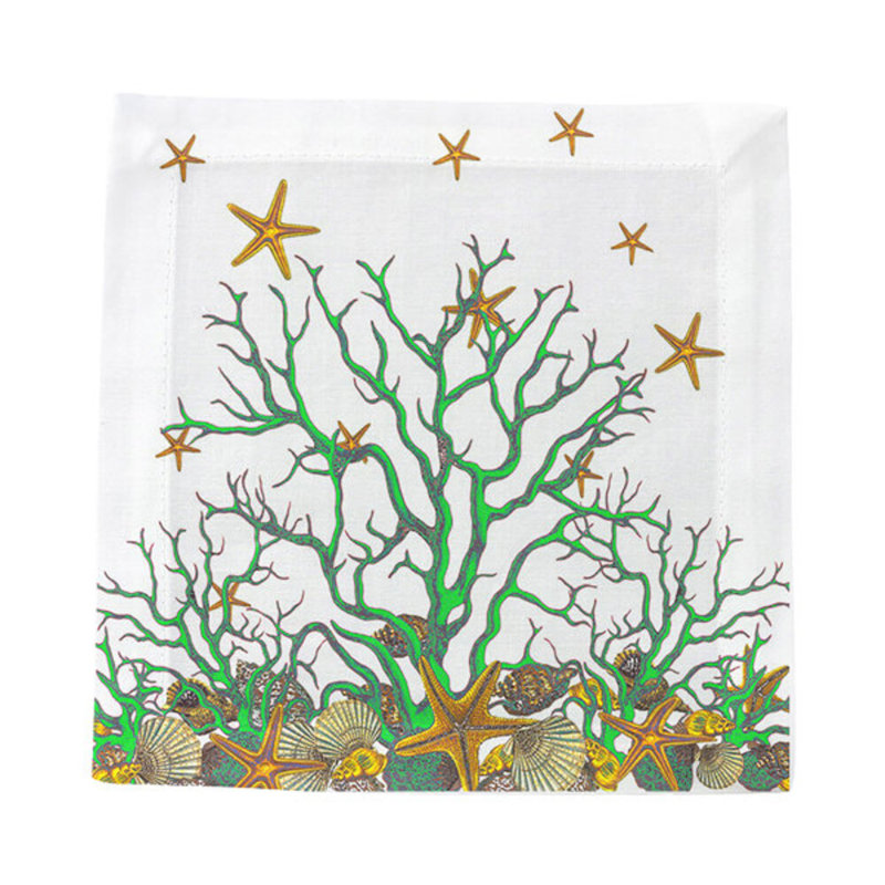 Square Napkins, White Green
