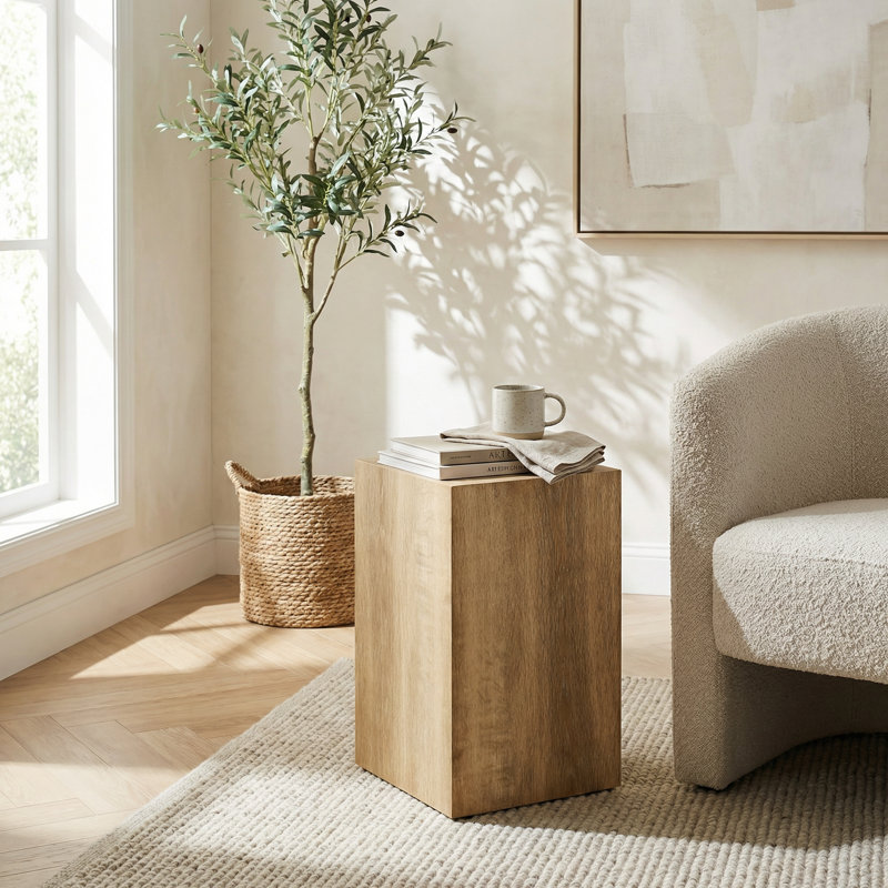 Modern Wood Grain Coffee Table with Smooth Light Texture and Stylish Design for Living Room Decor, 19.6" H x 12" L x 12" W