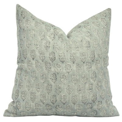 Natural Linen Block Print Pillow Cover Boho Decorative Throw Cushion, Zippered Super star- 16X16 Inch
