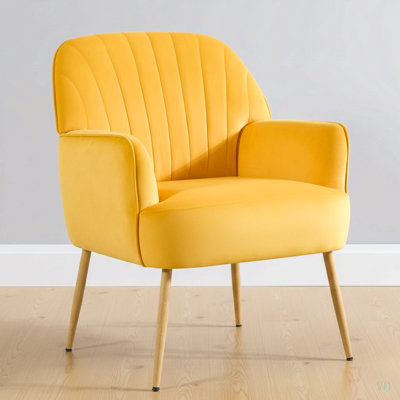 Velvet Accent Chair, Modern Upholstered Living Room Chairs, Luxury Single Sofa Armchair with Metal Legs, Comfy Barrel Chairs for Living Room, Waiting Room, Bedroom, Office and Cafe