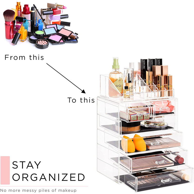 Sorbus Acrylic Makeup and Jewelry Storage Organizer Case, 2 Piece in Clear