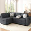 Lit multifonctionnel en forme de L 83,9 po avec deux, table rabattable, rangement pour accoudoirs et coussins décoratifs carrés douillets convertibles gris foncé, table Smart-2097963152-2097963150