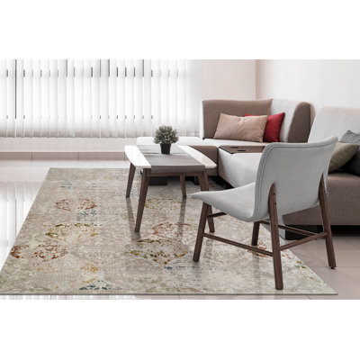 Tapis oriental en polyester tissé à la machine en beige