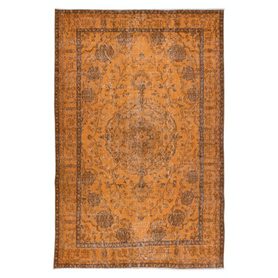 Tapis à motif de médaillon orange 6 x 9 pi pour intérieurs modernes, noué à la main en Anatolie centrale